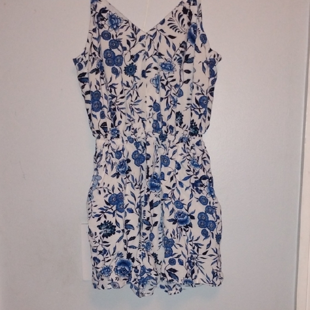 Floral Blue and White Women's Romper